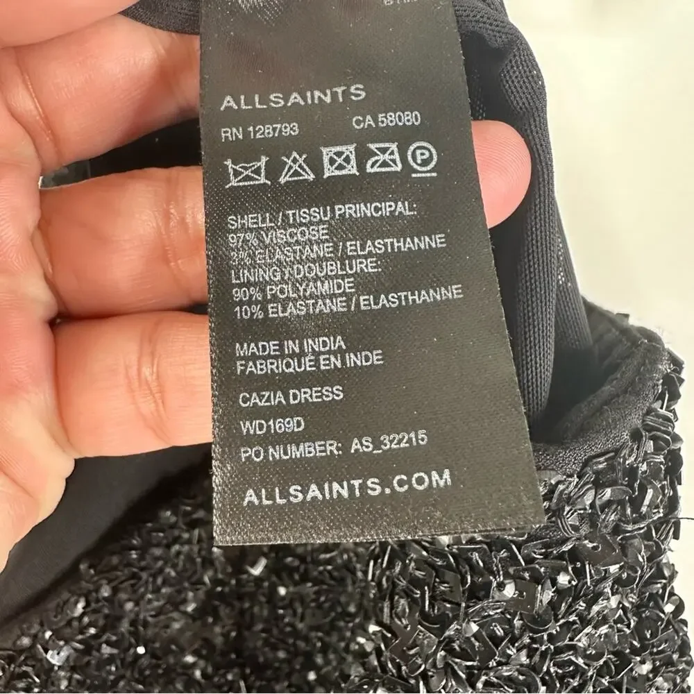 Allsaints Size 6 Black Sequin V-Neck Sleeveless Cazia Dress - Picture 11 of 12